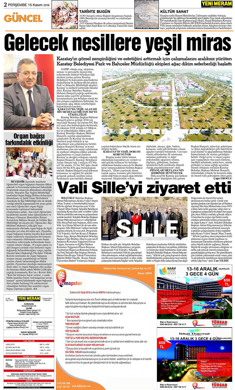 15 Kasım 2018 Yeni Meram Gazetesi