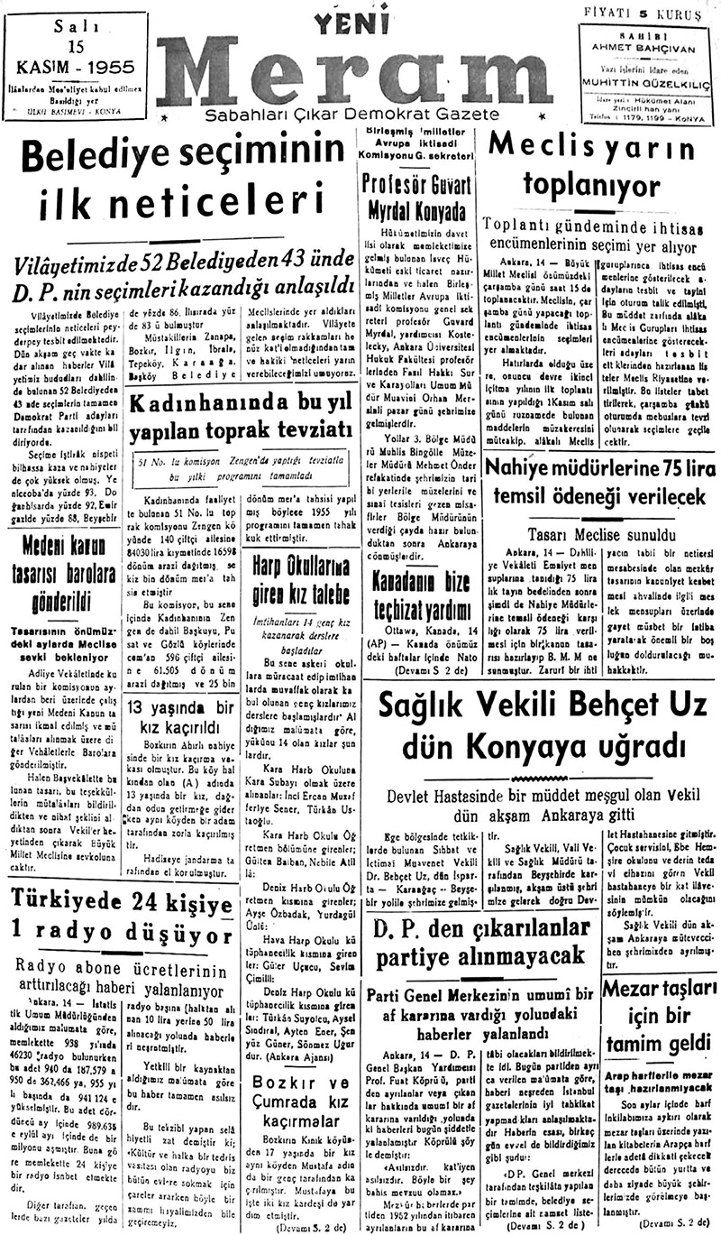 15 Kasım 2018 Yeni Meram Gazetesi