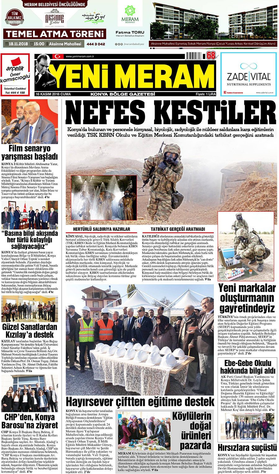 16 Kasım 2018 Yeni Meram Gazetesi