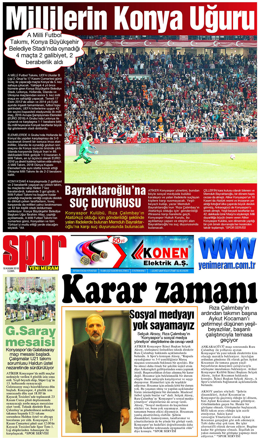 16 Kasım 2018 Yeni Meram Gazetesi