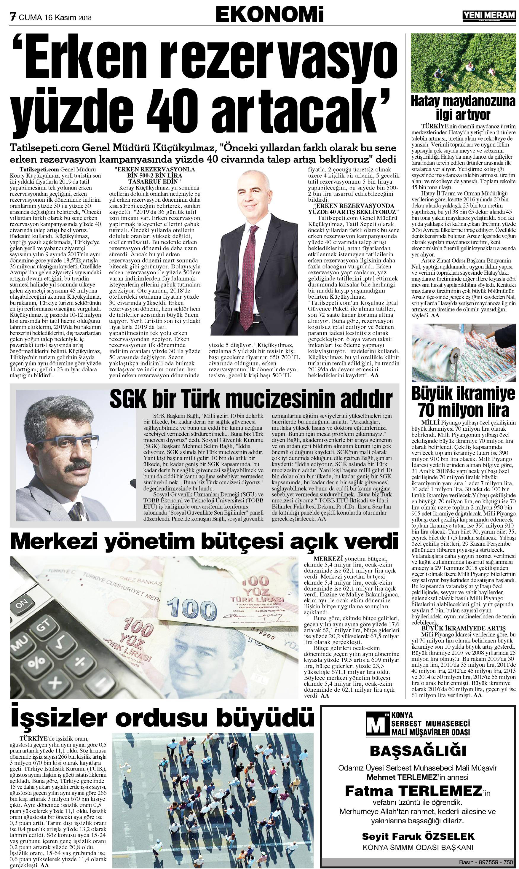 16 Kasım 2018 Yeni Meram Gazetesi