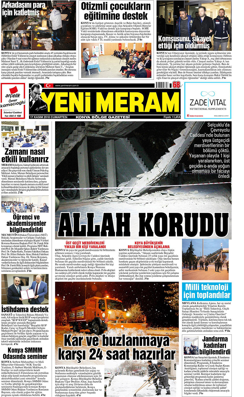 17 Kasım 2018 Yeni Meram Gazetesi