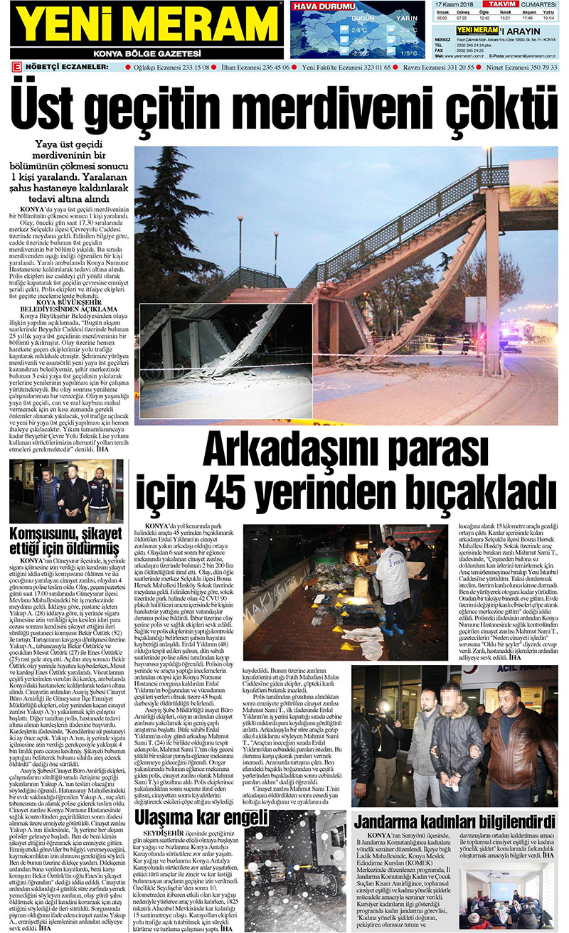 17 Kasım 2018 Yeni Meram Gazetesi