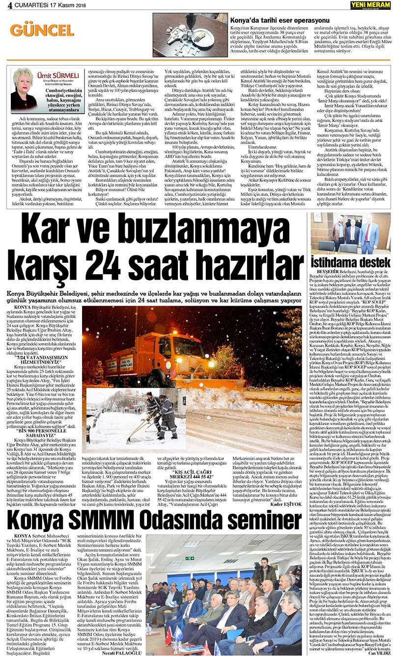 17 Kasım 2018 Yeni Meram Gazetesi