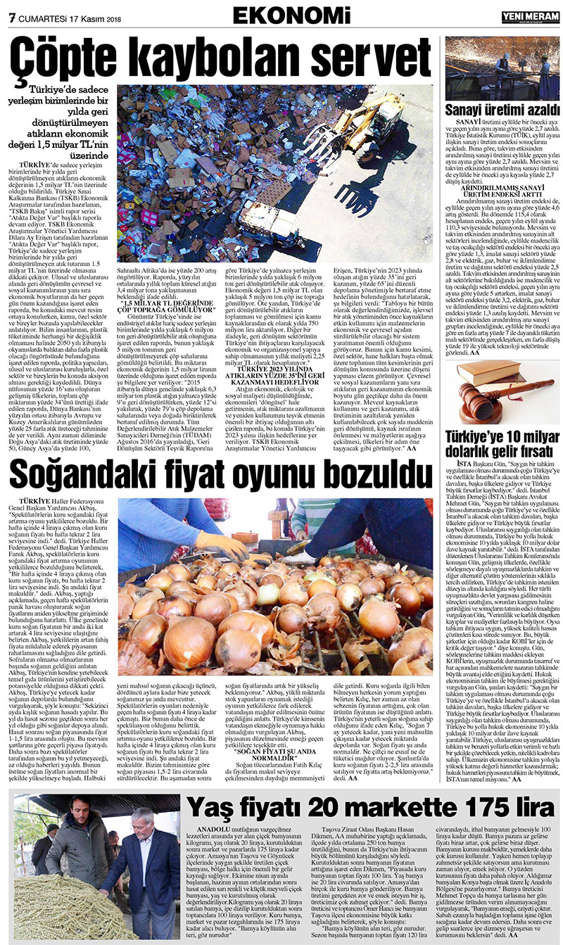 17 Kasım 2018 Yeni Meram Gazetesi