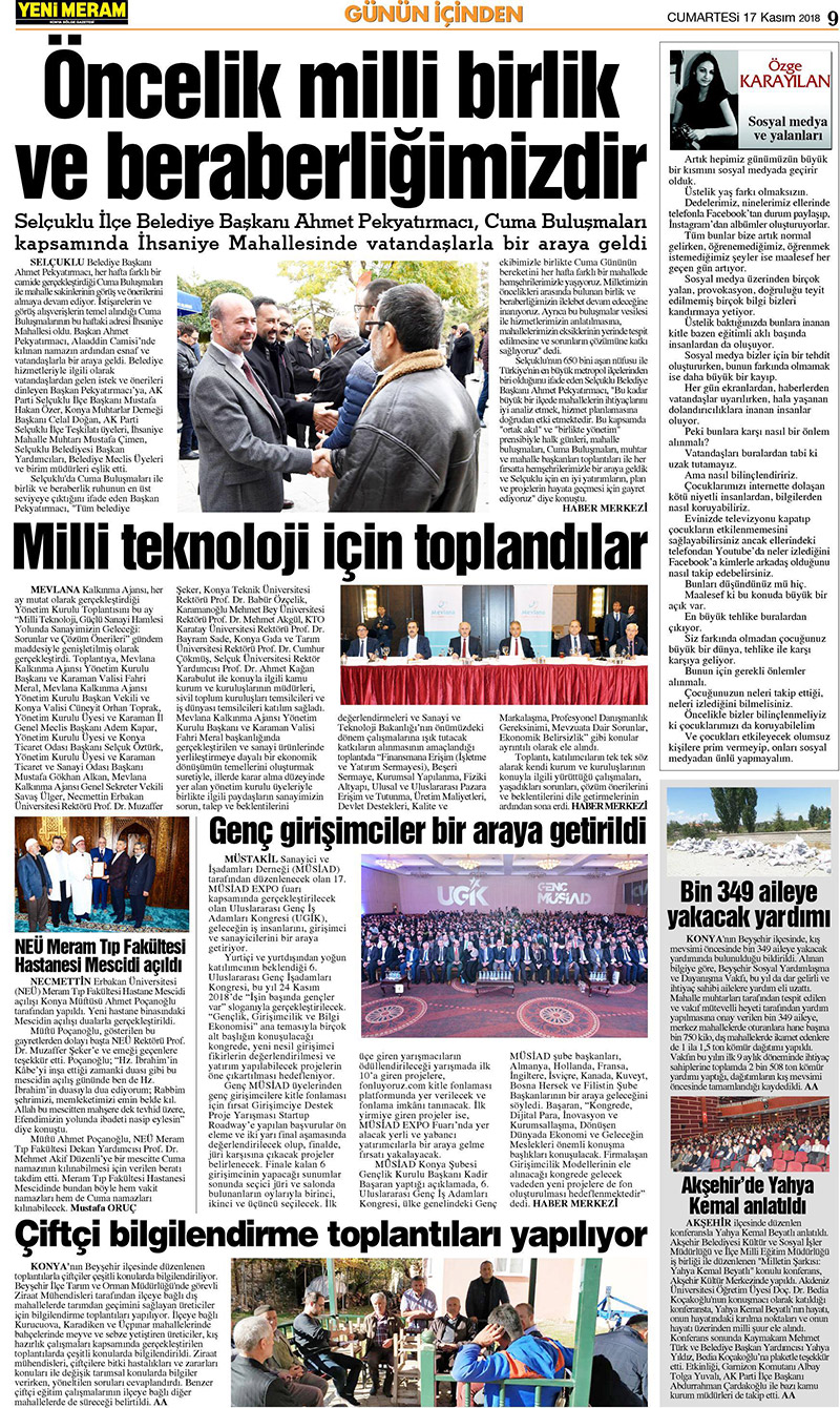 17 Kasım 2018 Yeni Meram Gazetesi