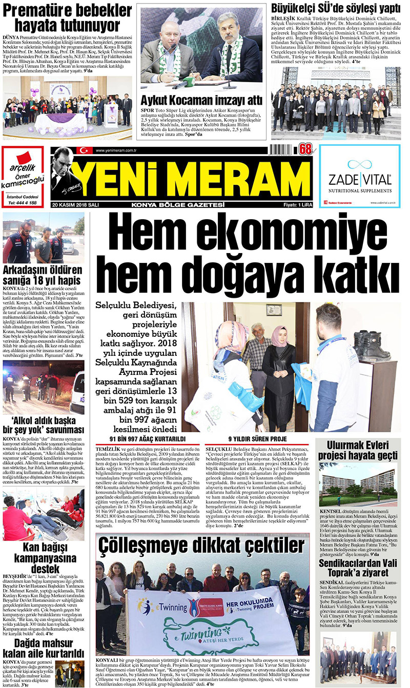 19 Kasım 2018 Yeni Meram Gazetesi