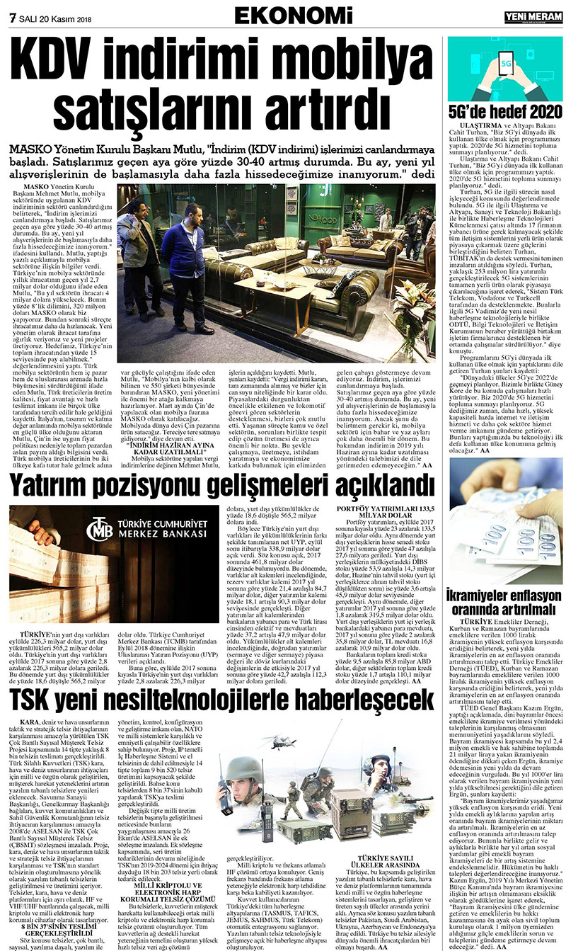 19 Kasım 2018 Yeni Meram Gazetesi