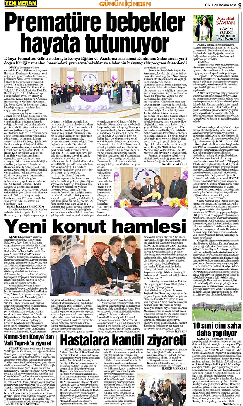 19 Kasım 2018 Yeni Meram Gazetesi