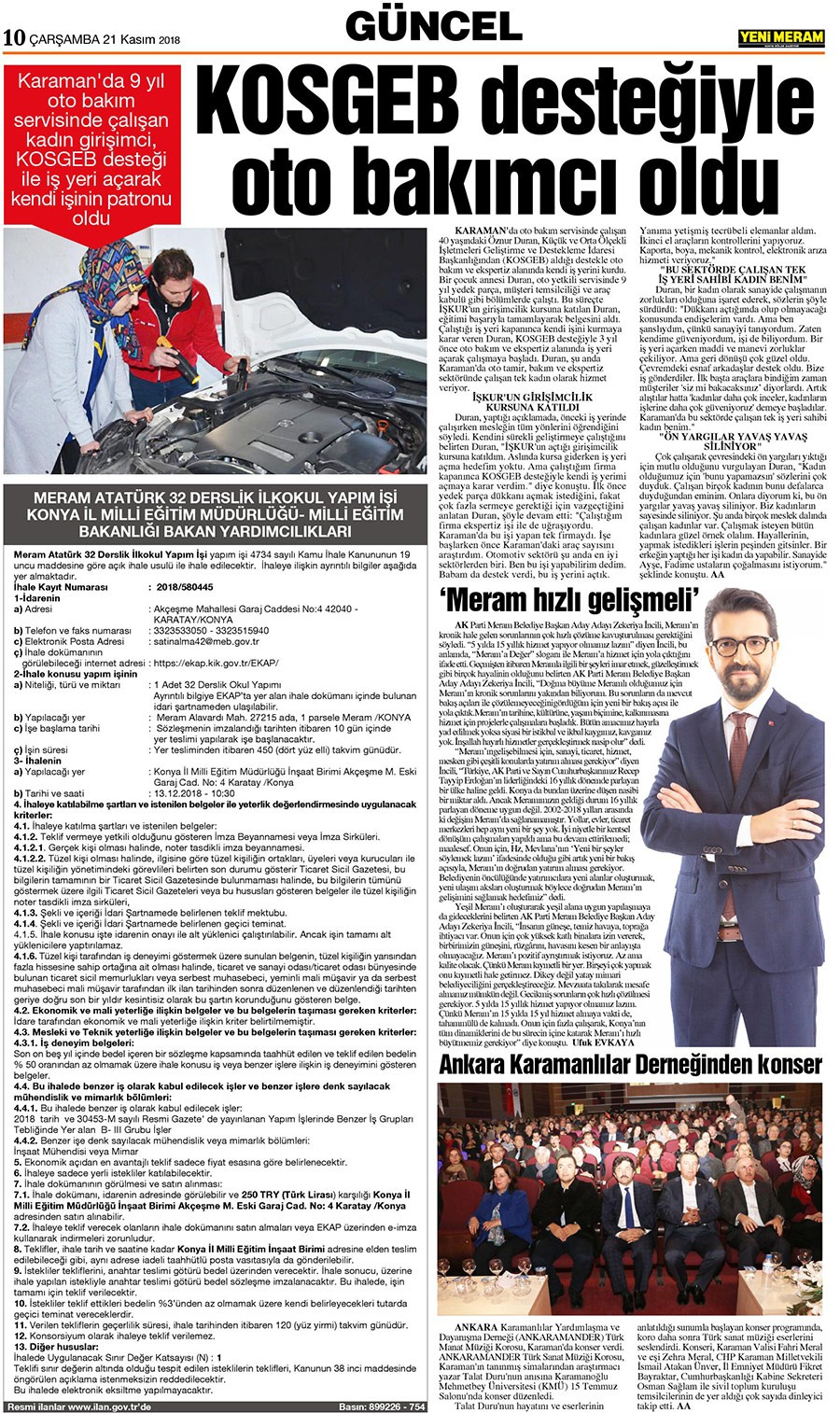 21 Kasım 2018 Yeni Meram Gazetesi