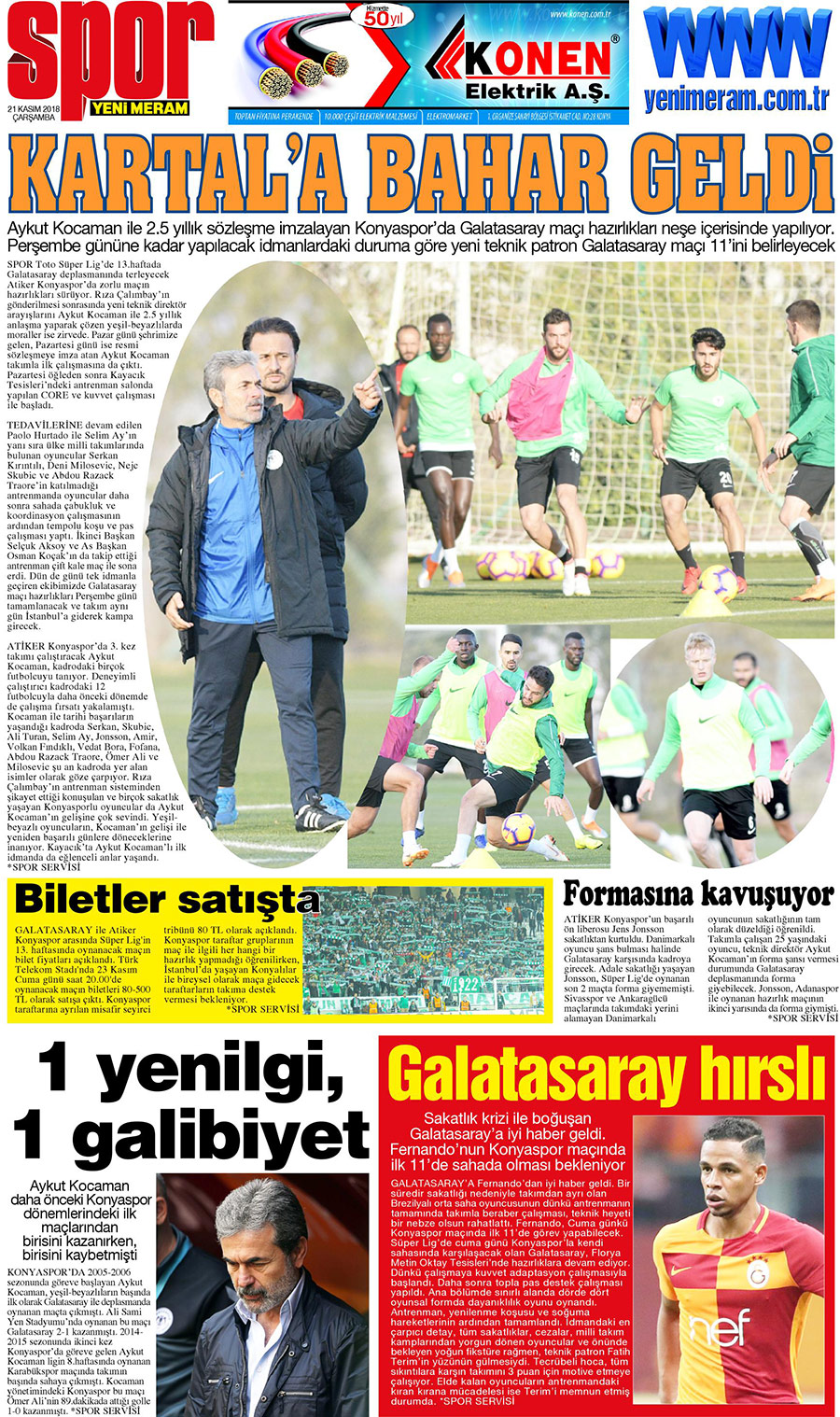 21 Kasım 2018 Yeni Meram Gazetesi