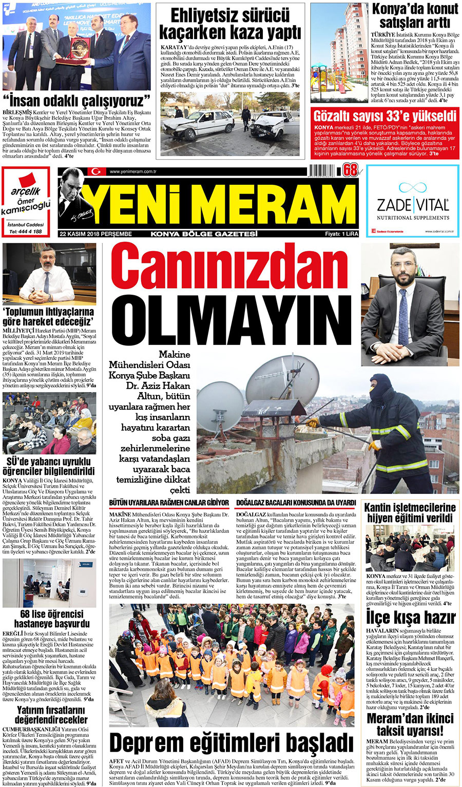 22 Kasım 2018 Yeni Meram Gazetesi