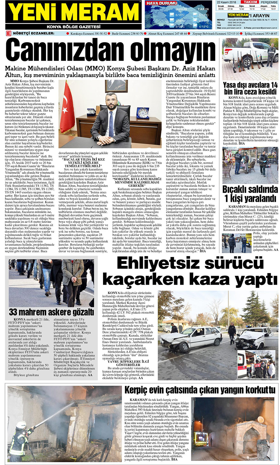 22 Kasım 2018 Yeni Meram Gazetesi