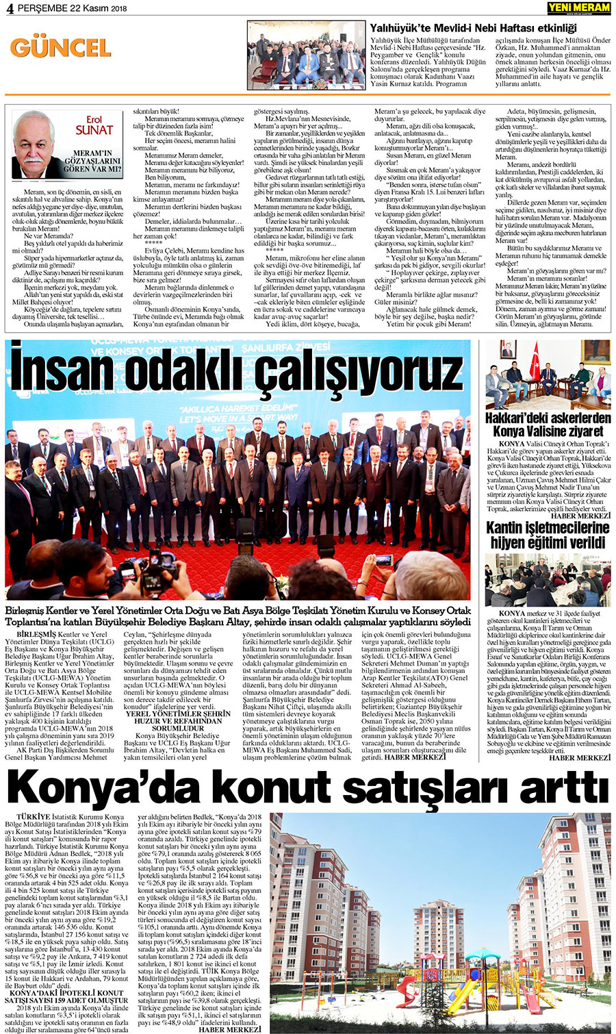 22 Kasım 2018 Yeni Meram Gazetesi