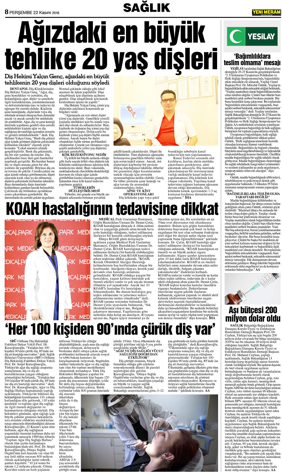 22 Kasım 2018 Yeni Meram Gazetesi