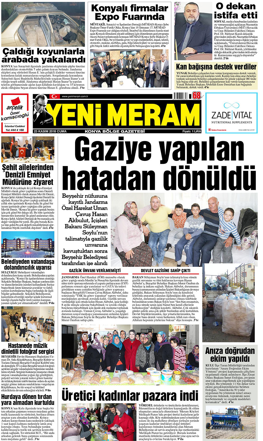 23 Kasım 2018 Yeni Meram Gazetesi