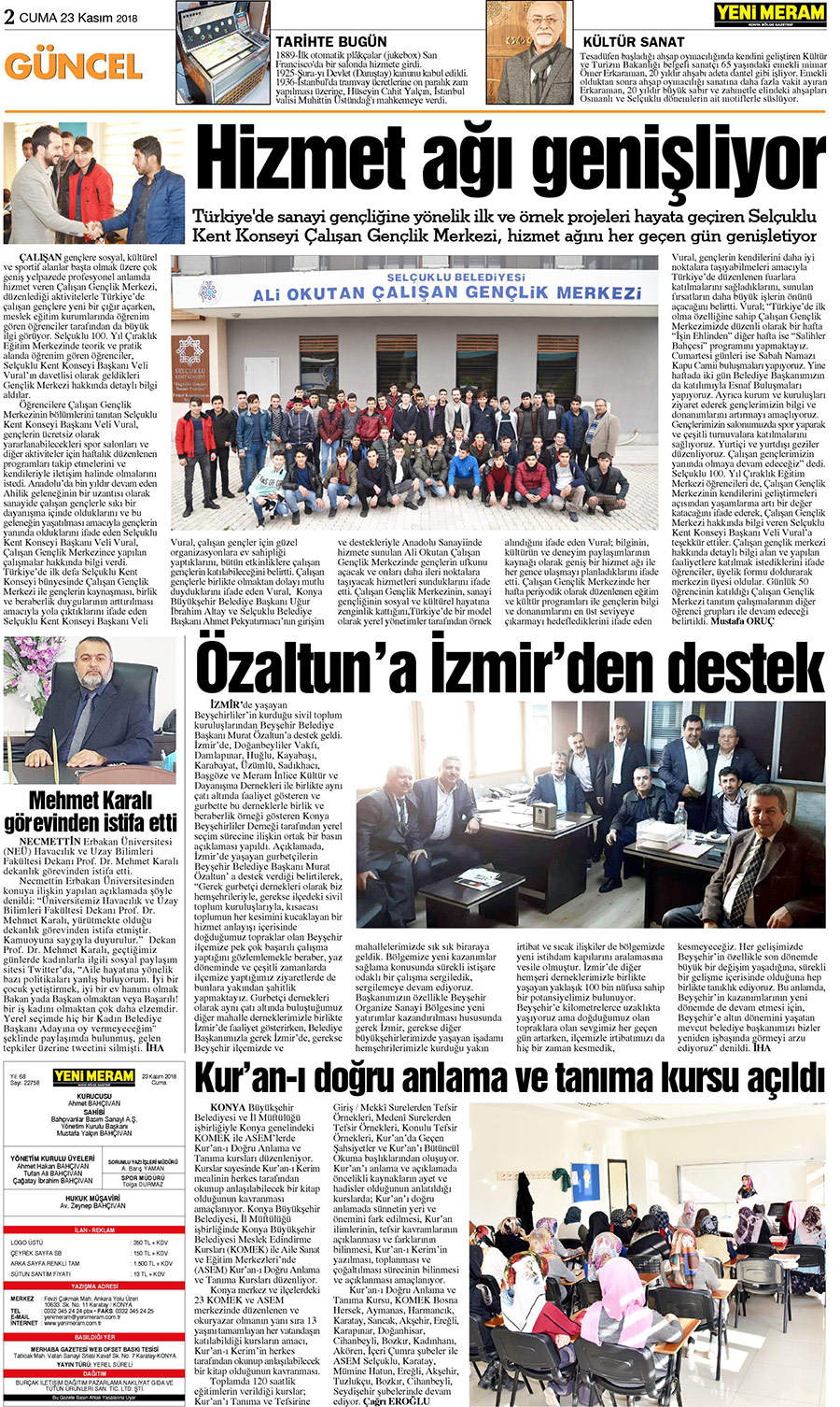 23 Kasım 2018 Yeni Meram Gazetesi