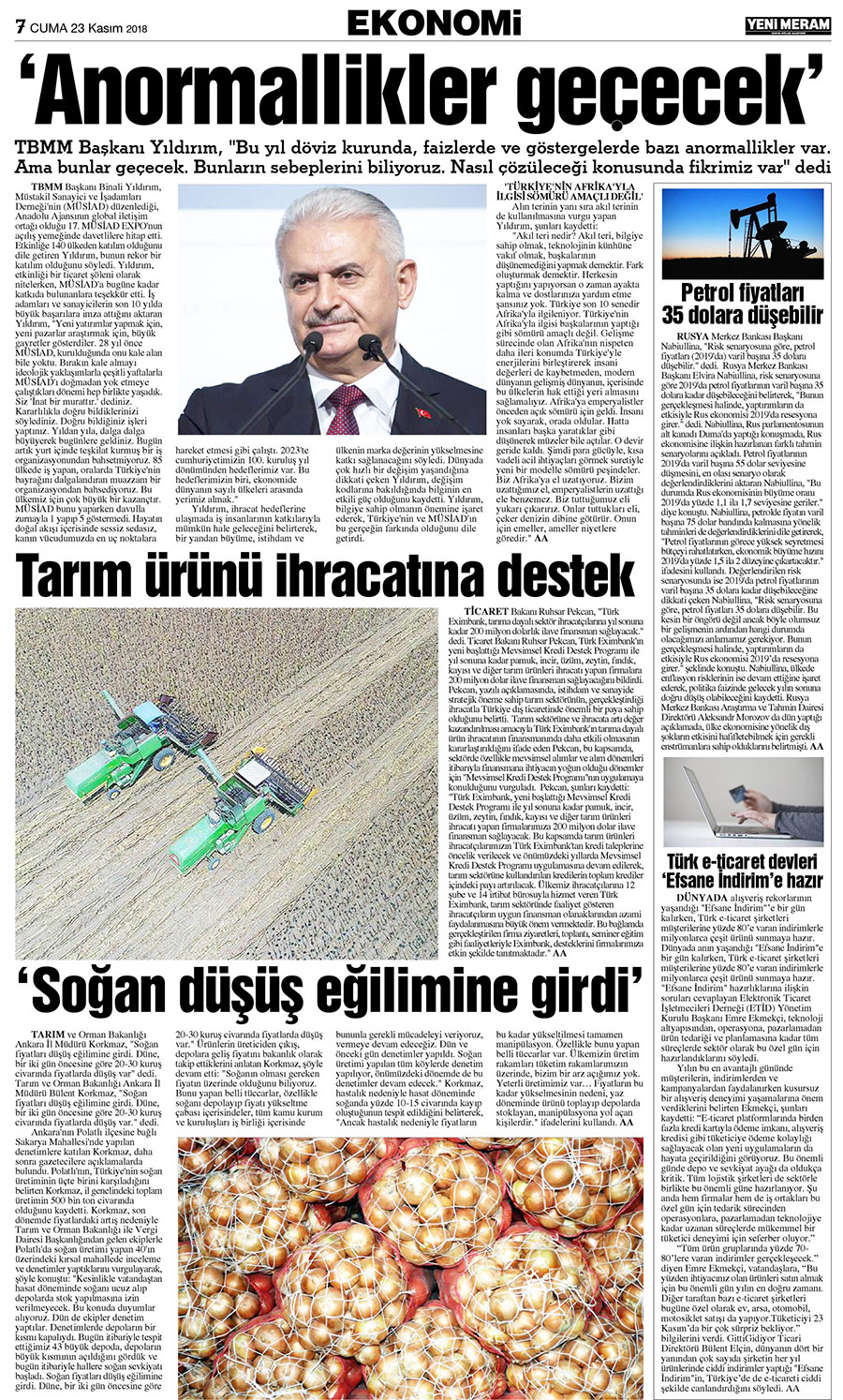 23 Kasım 2018 Yeni Meram Gazetesi