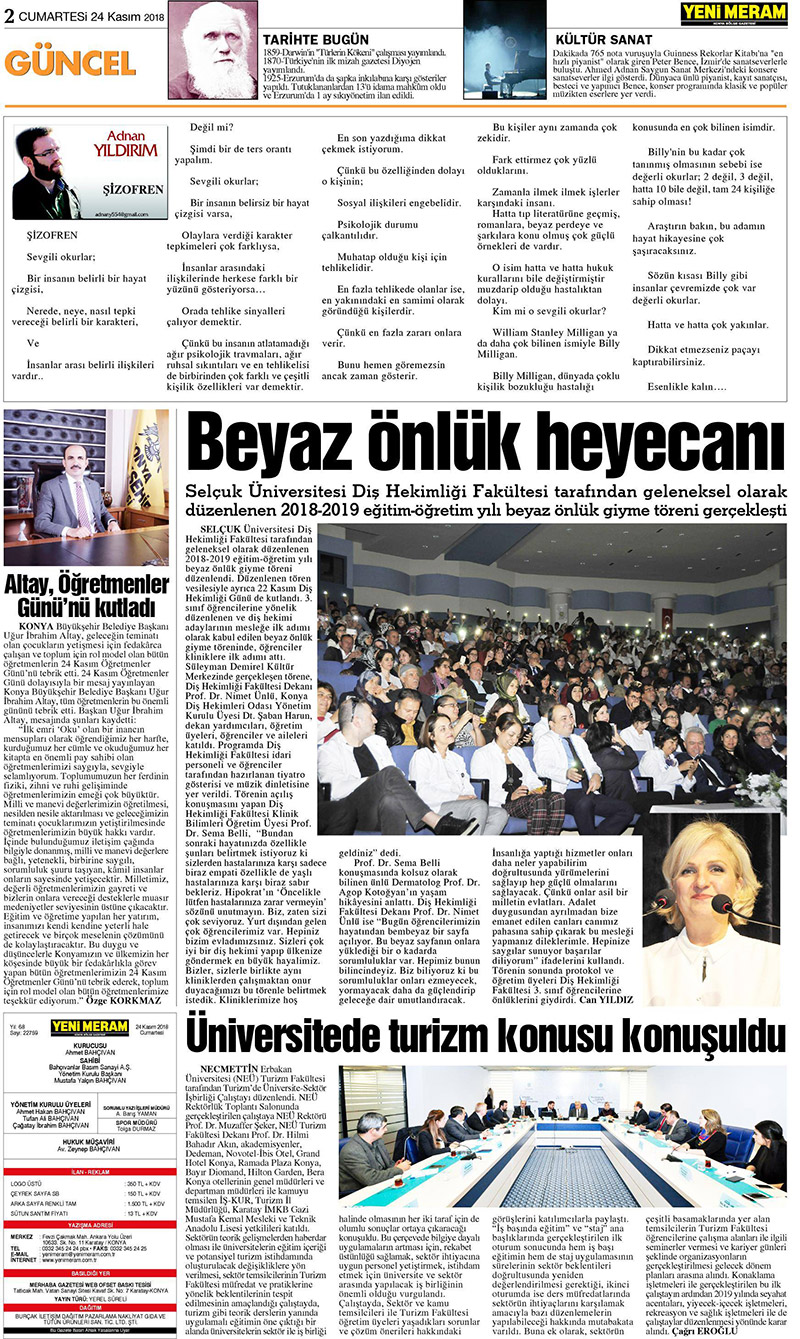 24 Kasım 2018 Yeni Meram Gazetesi