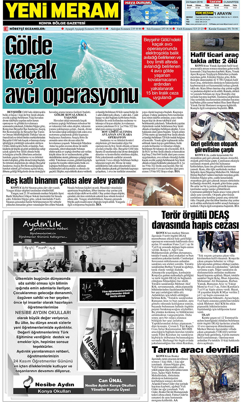 24 Kasım 2018 Yeni Meram Gazetesi