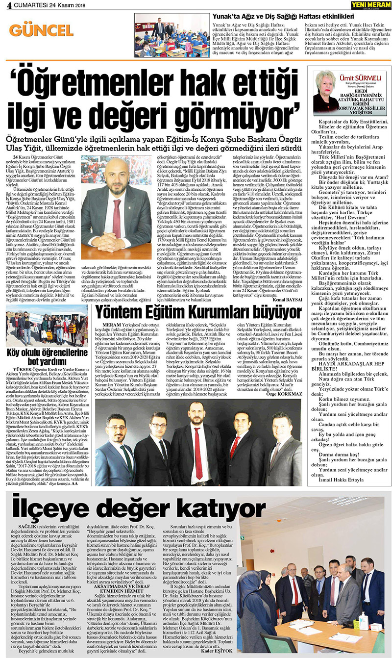 24 Kasım 2018 Yeni Meram Gazetesi