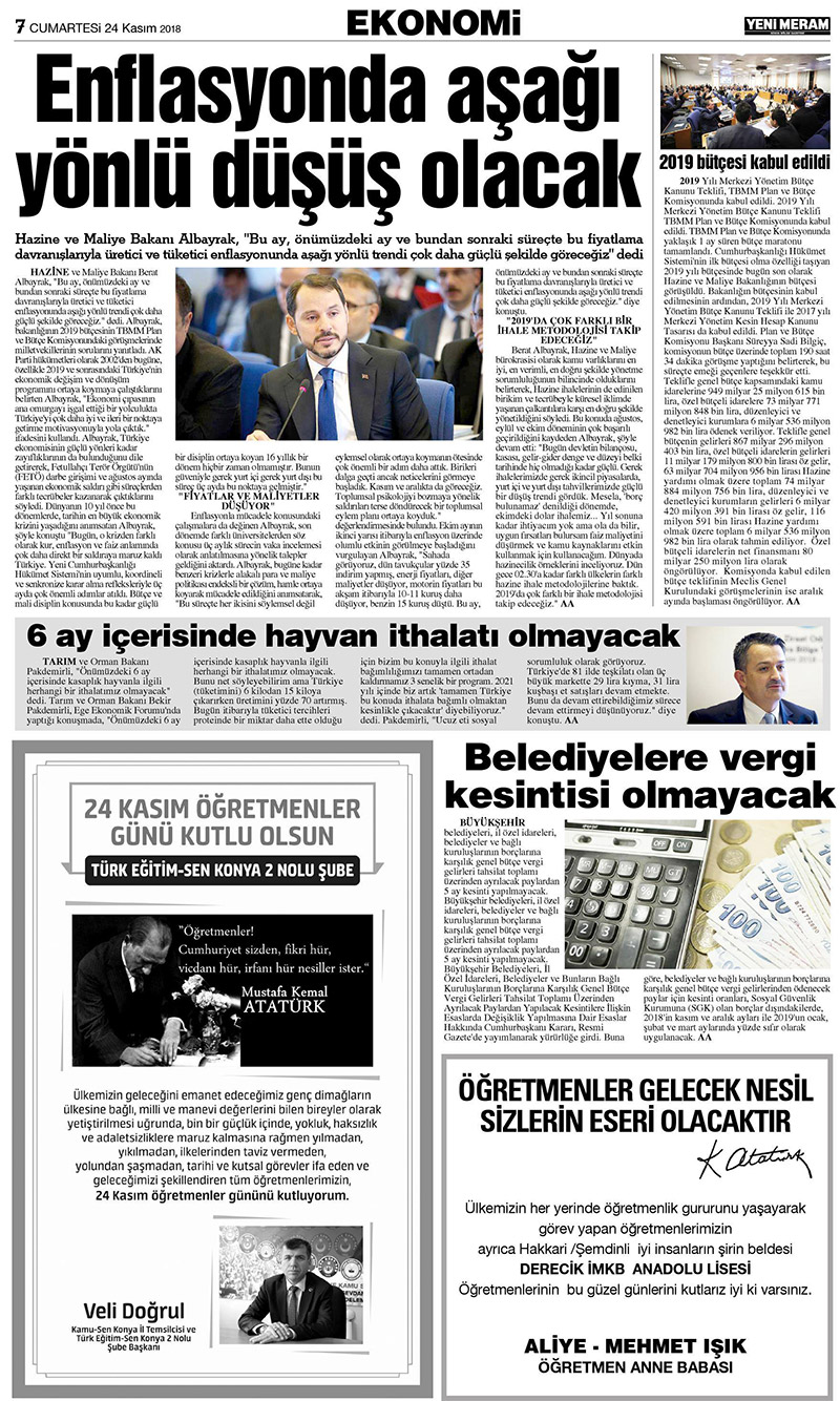 24 Kasım 2018 Yeni Meram Gazetesi