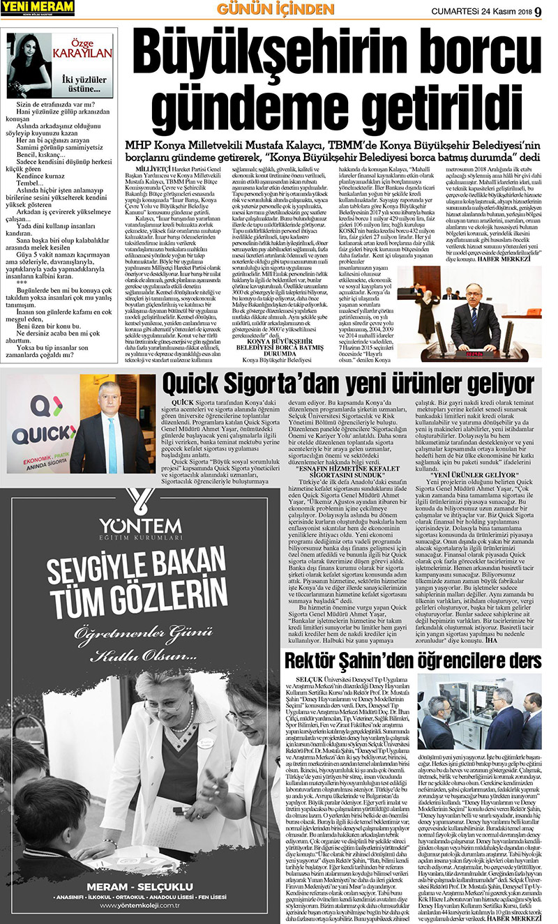 24 Kasım 2018 Yeni Meram Gazetesi