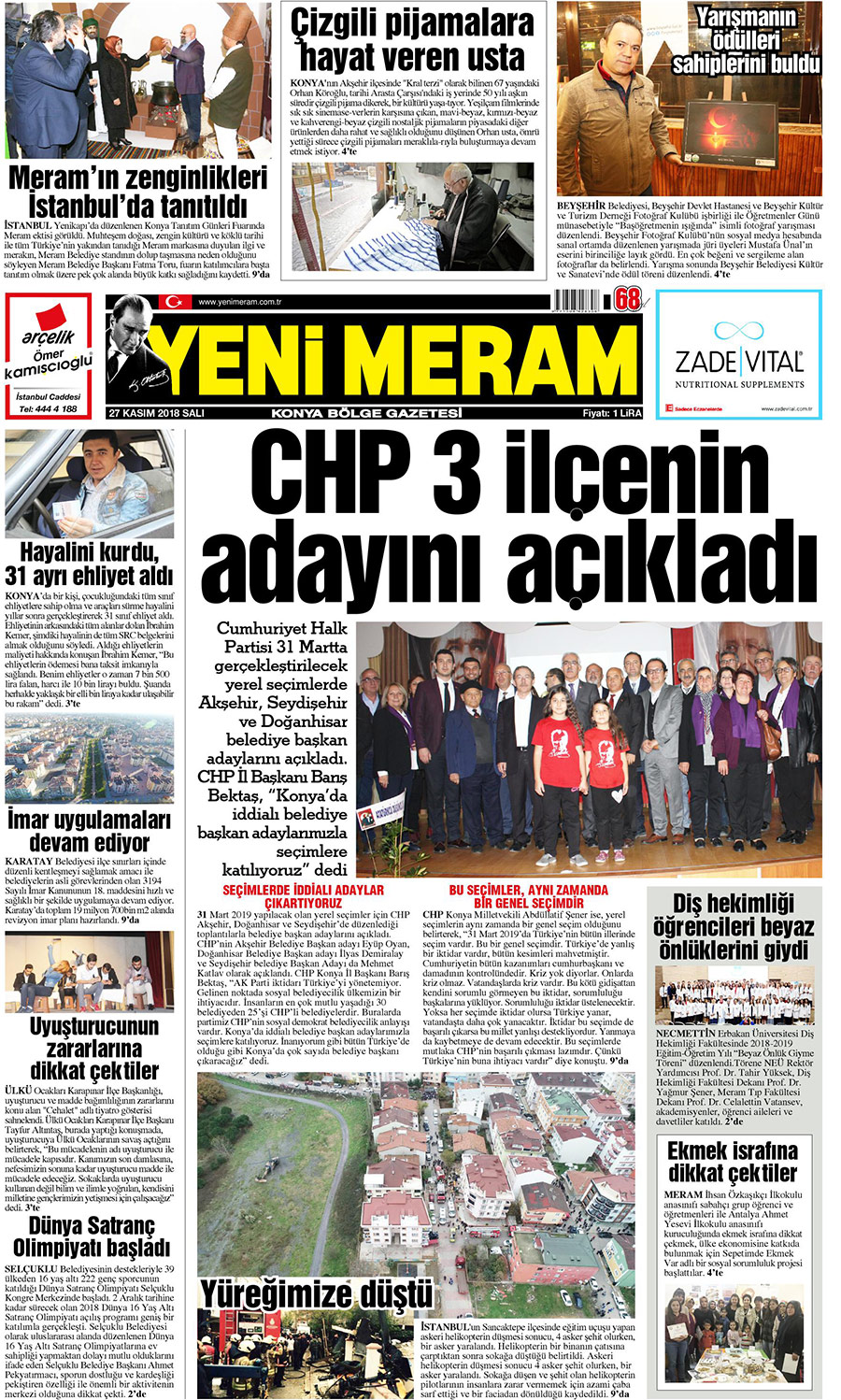 27 Kasım 2018 Yeni Meram Gazetesi