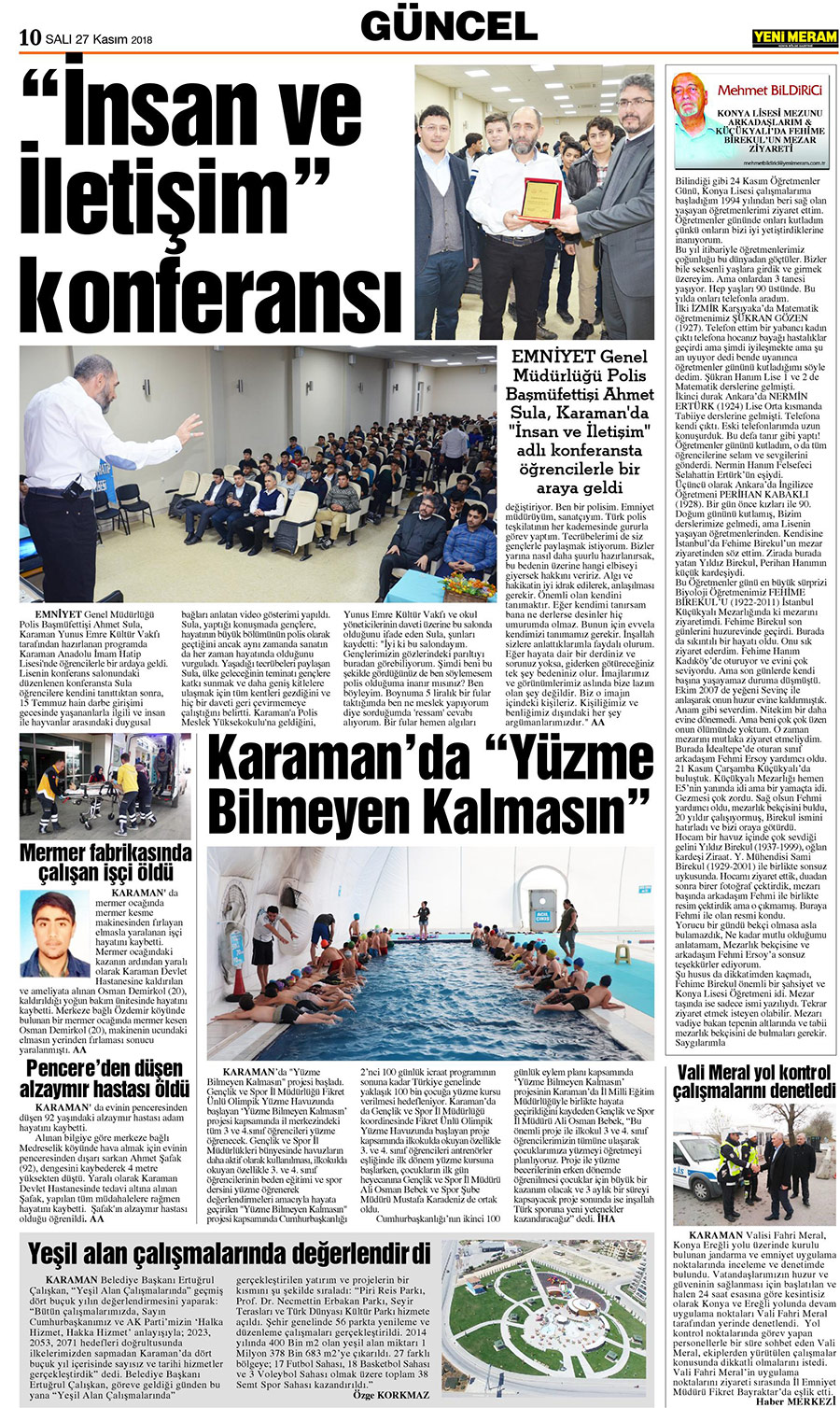 27 Kasım 2018 Yeni Meram Gazetesi