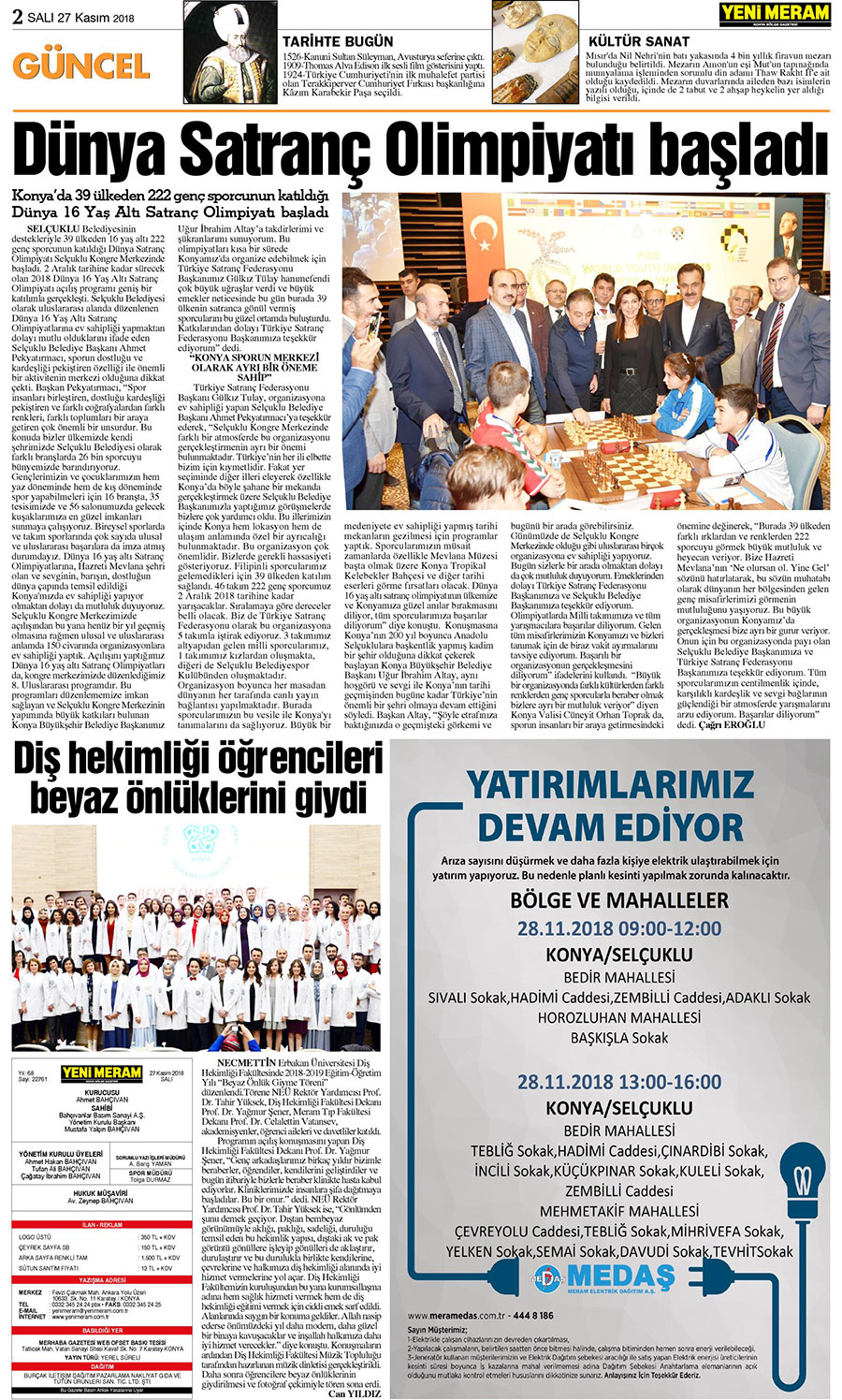 27 Kasım 2018 Yeni Meram Gazetesi