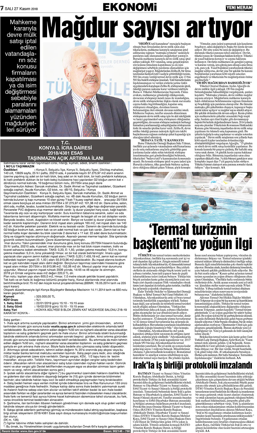 27 Kasım 2018 Yeni Meram Gazetesi