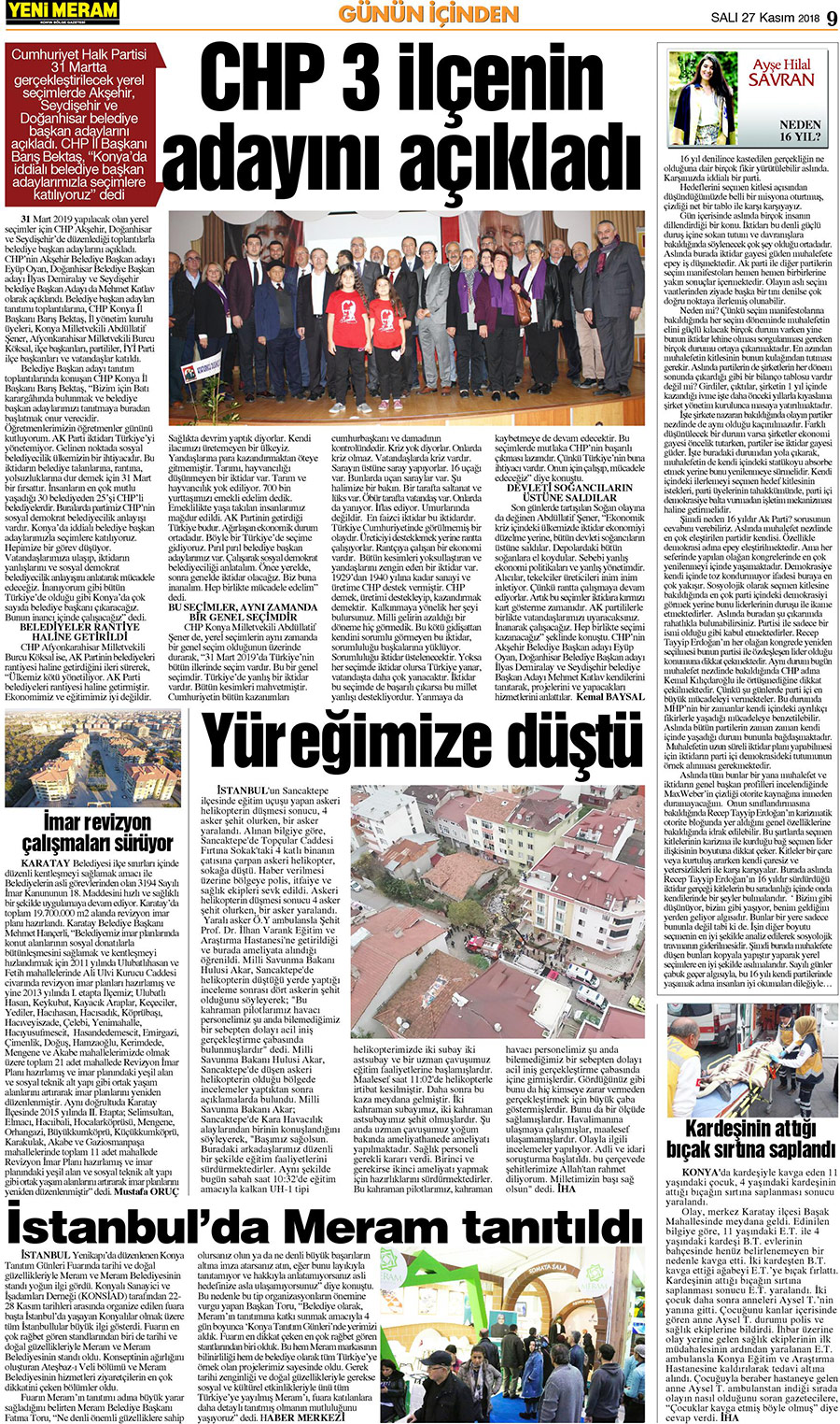 27 Kasım 2018 Yeni Meram Gazetesi