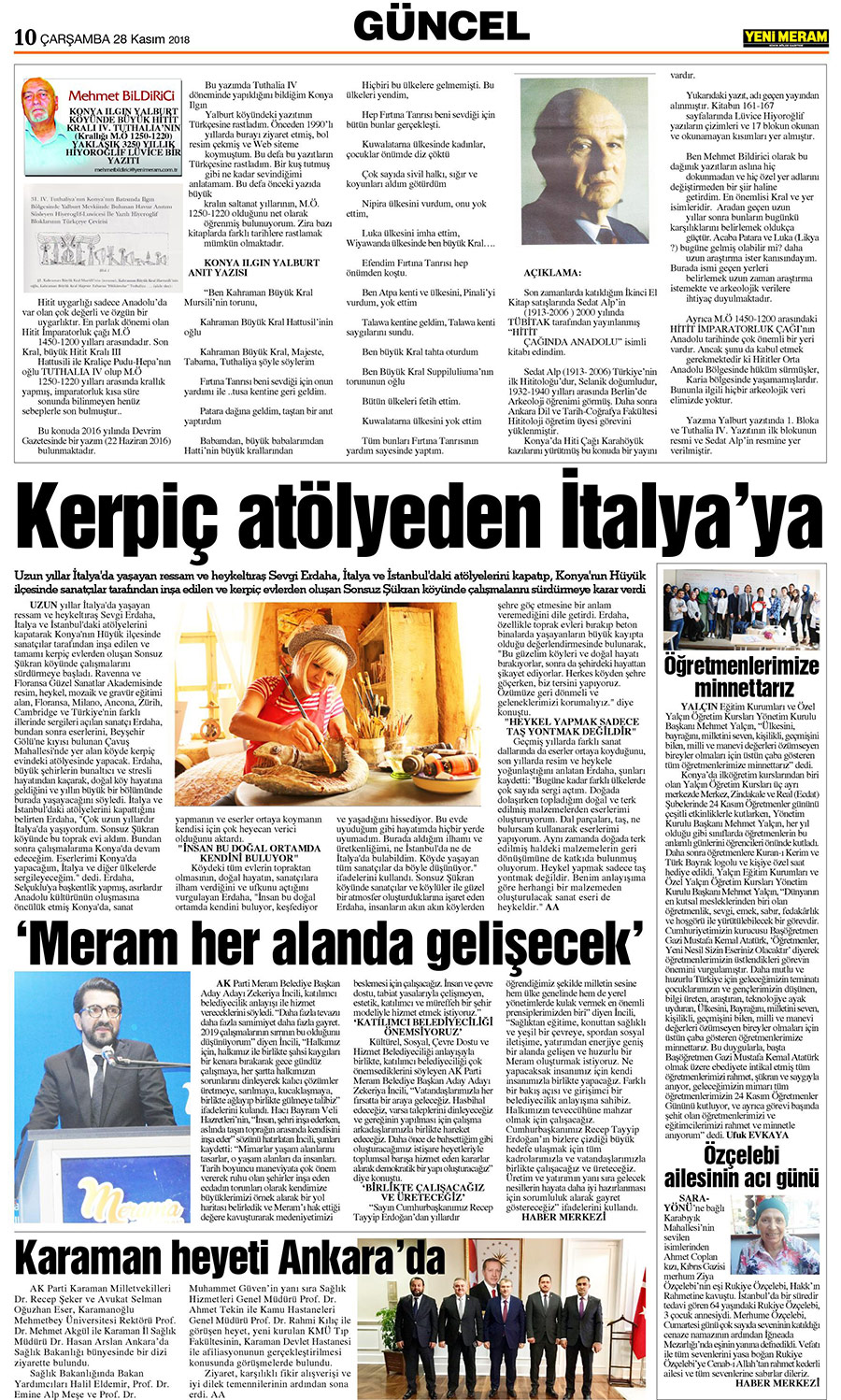 28 Kasım 2018 Yeni Meram Gazetesi