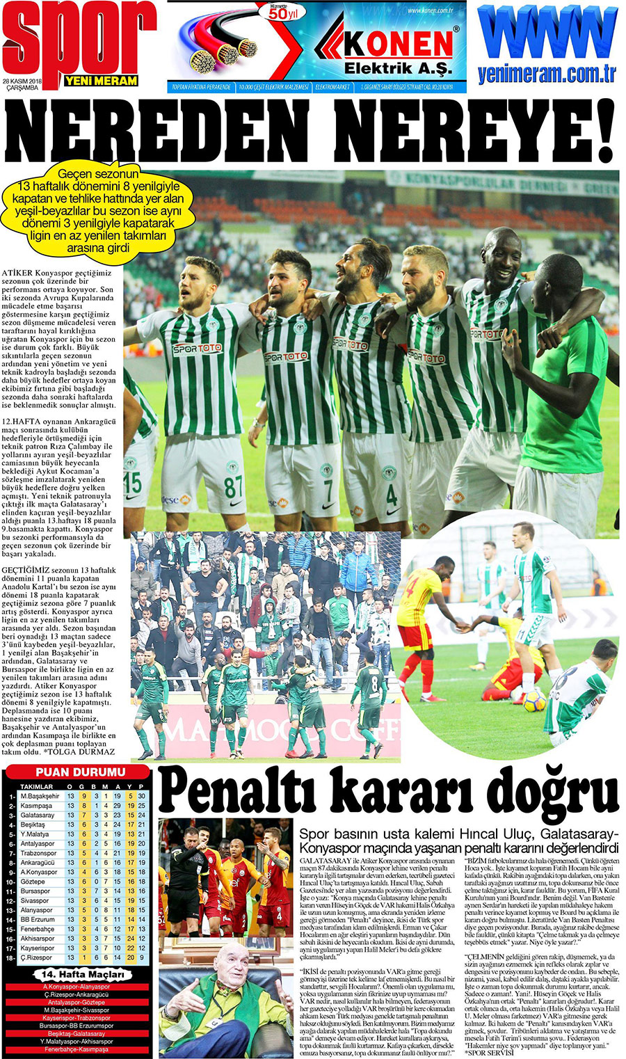 28 Kasım 2018 Yeni Meram Gazetesi