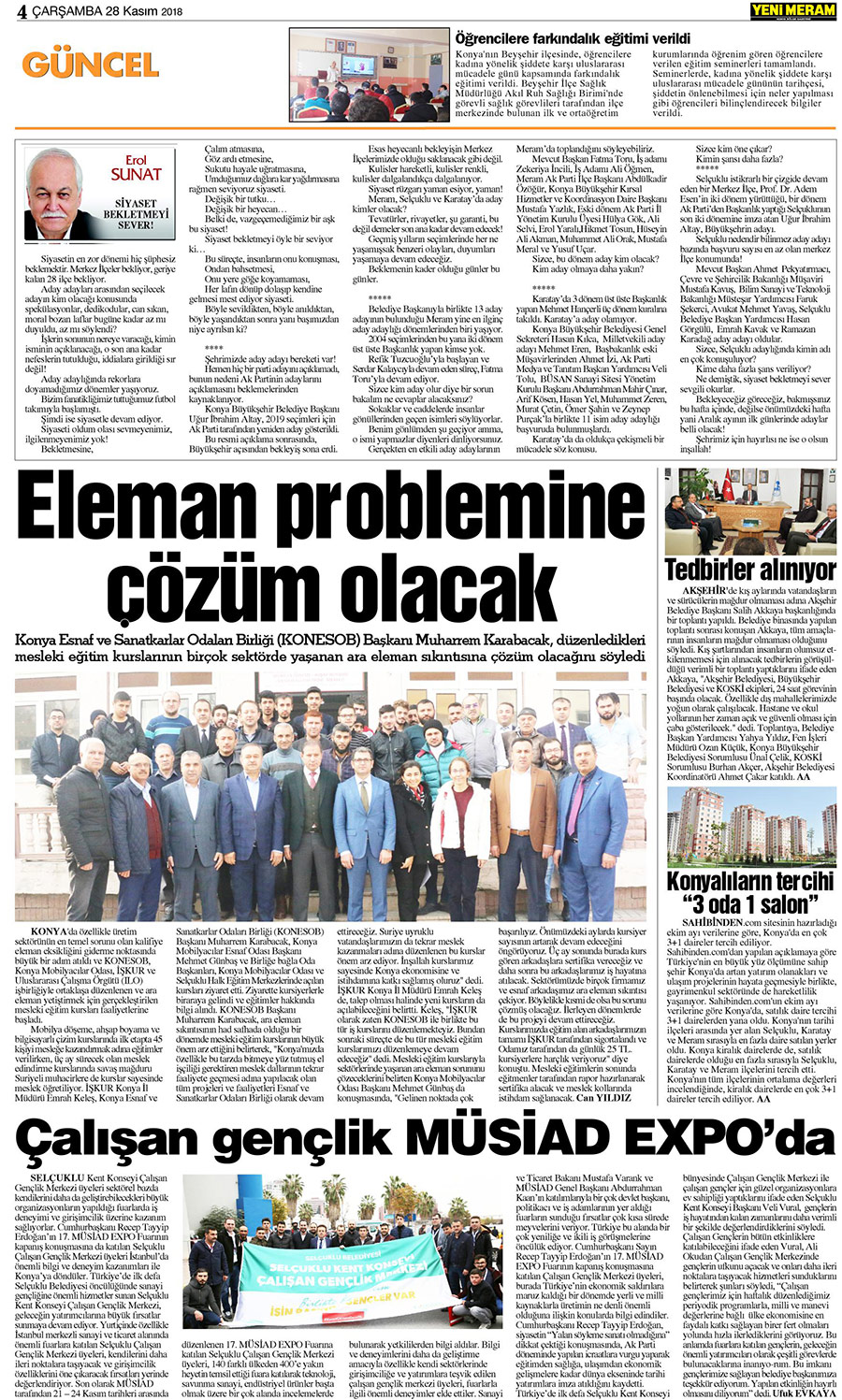 28 Kasım 2018 Yeni Meram Gazetesi