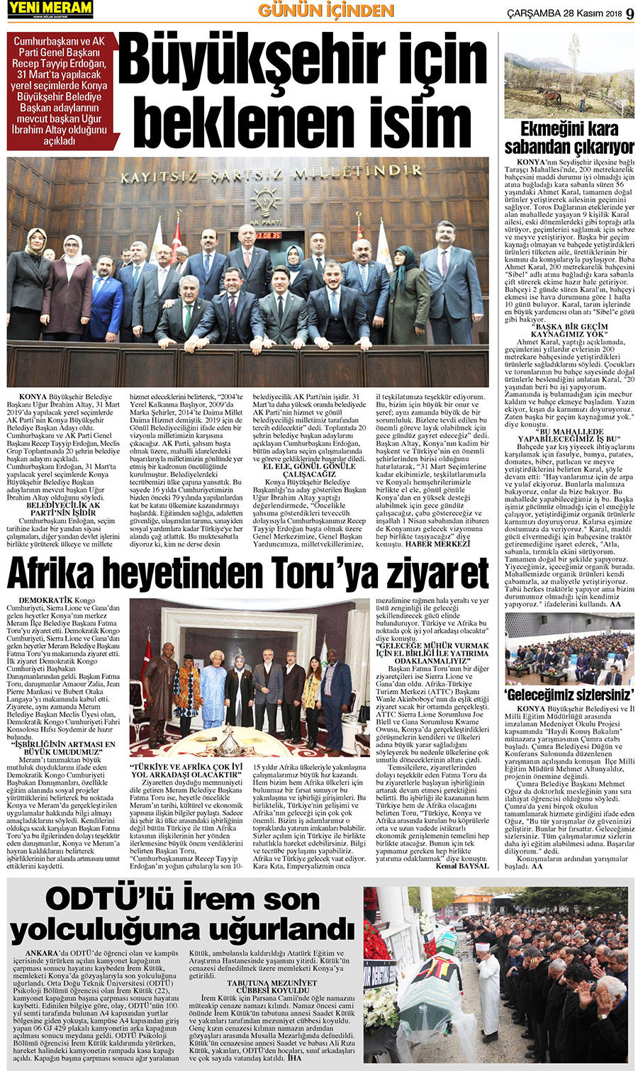 28 Kasım 2018 Yeni Meram Gazetesi