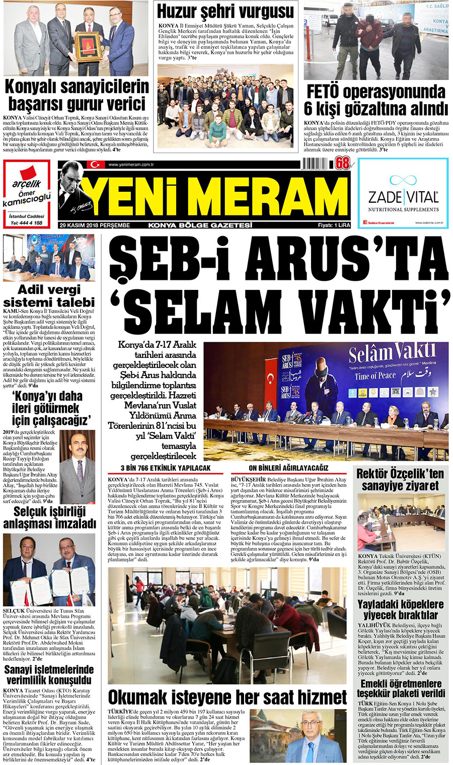 29 Kasım 2018 Yeni Meram Gazetesi