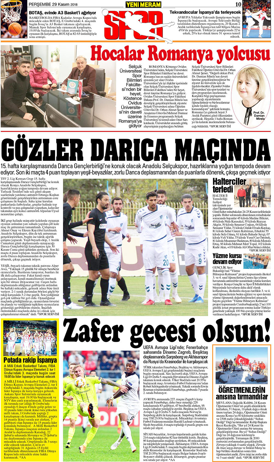 29 Kasım 2018 Yeni Meram Gazetesi