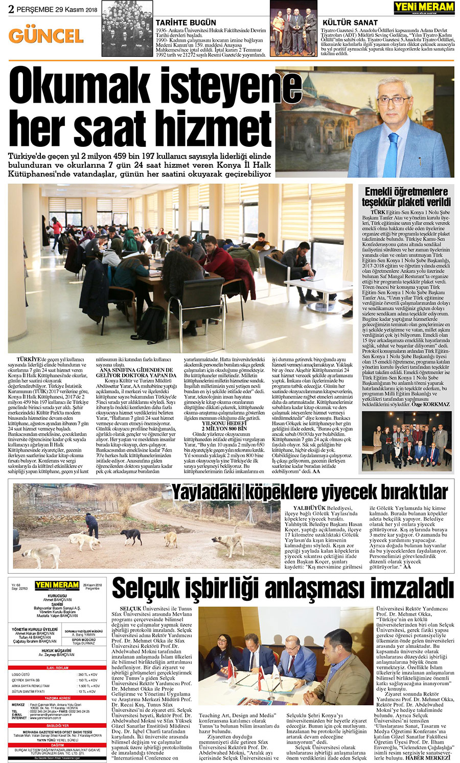 29 Kasım 2018 Yeni Meram Gazetesi