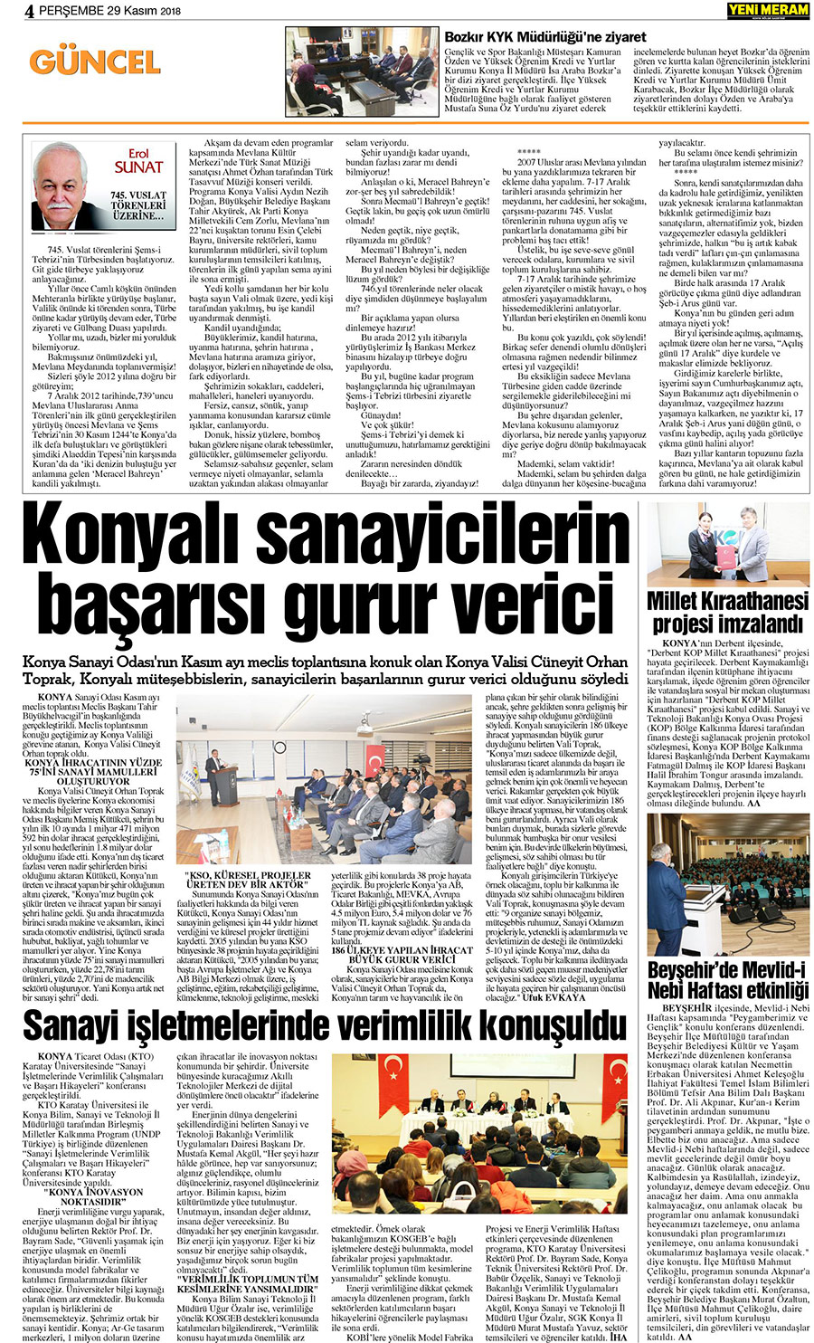 29 Kasım 2018 Yeni Meram Gazetesi