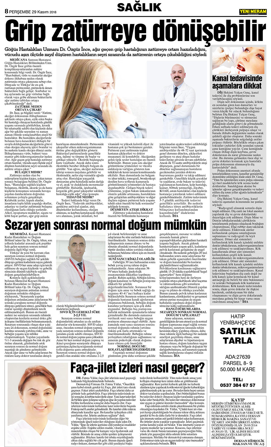 29 Kasım 2018 Yeni Meram Gazetesi