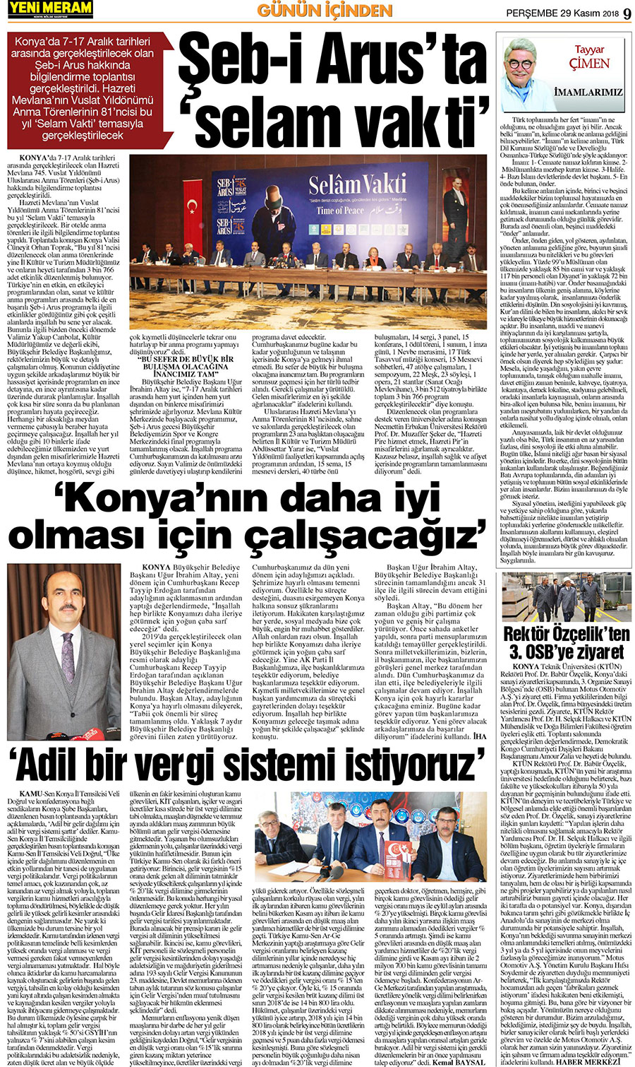 29 Kasım 2018 Yeni Meram Gazetesi