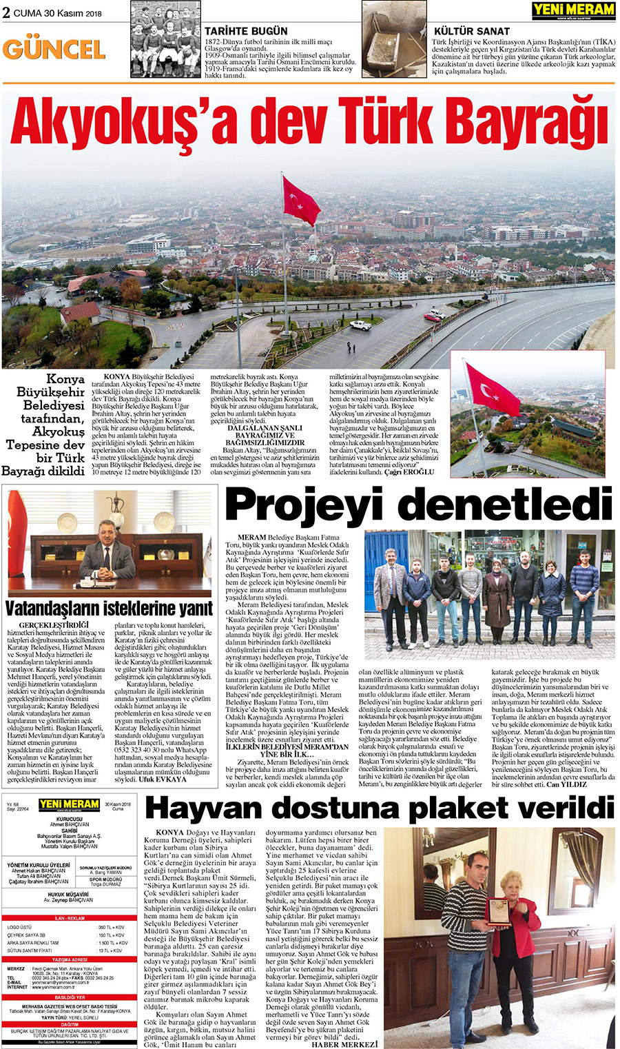 30 Kasım 2018 Yeni Meram Gazetesi