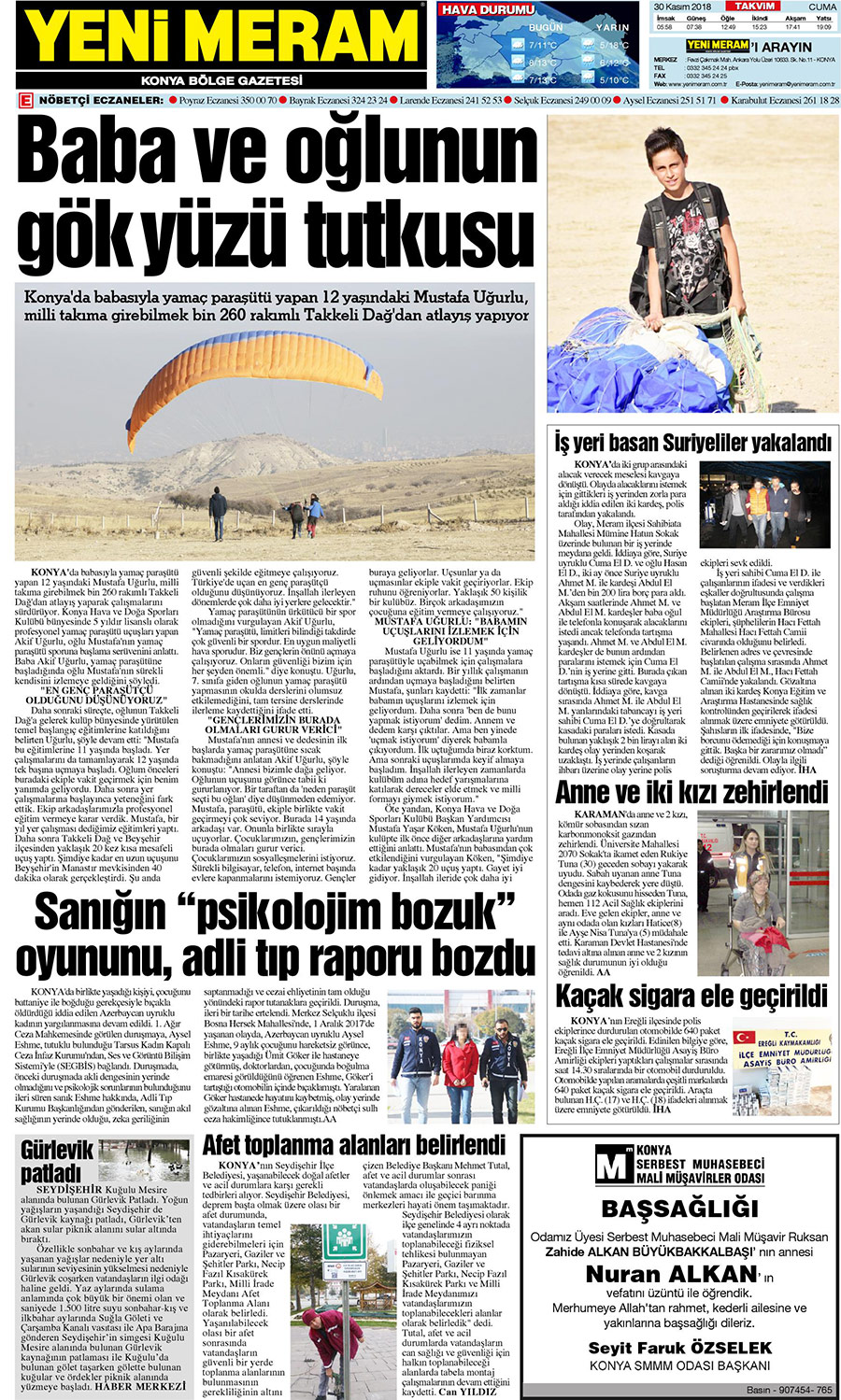 30 Kasım 2018 Yeni Meram Gazetesi