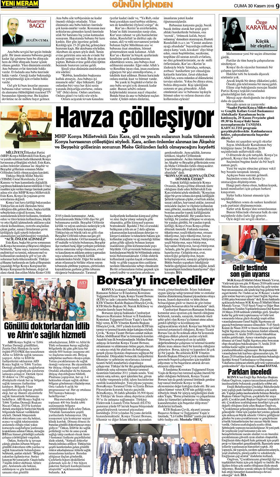 30 Kasım 2018 Yeni Meram Gazetesi