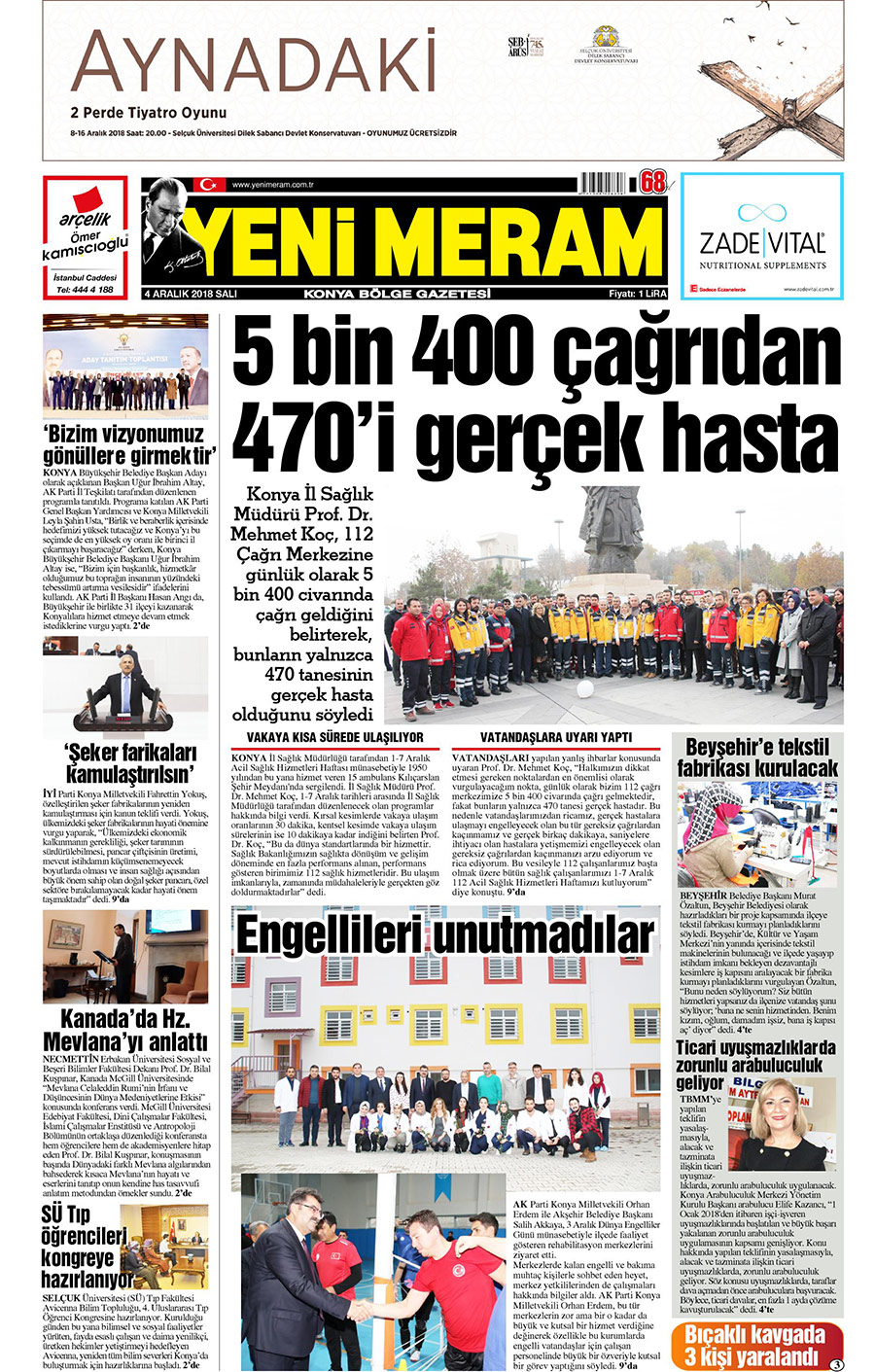 4 Aralık 2018 Yeni Meram Gazetesi