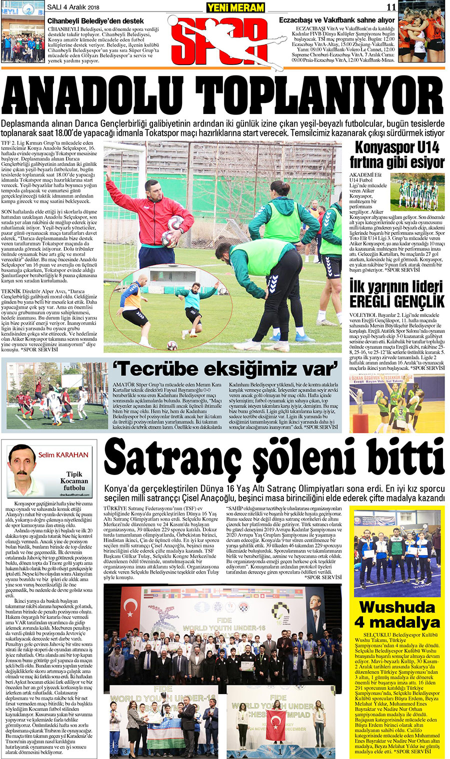 4 Aralık 2018 Yeni Meram Gazetesi