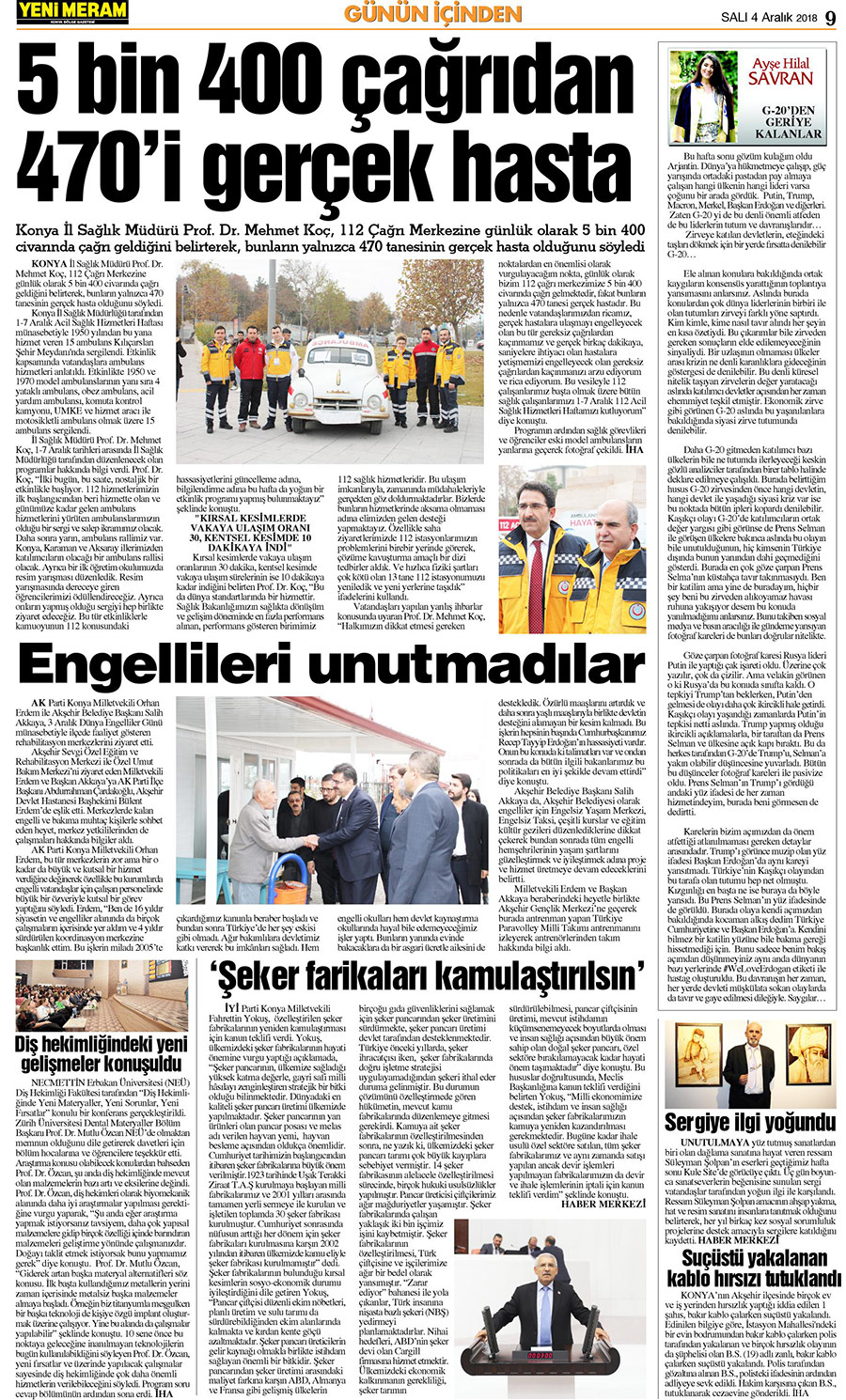 4 Aralık 2018 Yeni Meram Gazetesi