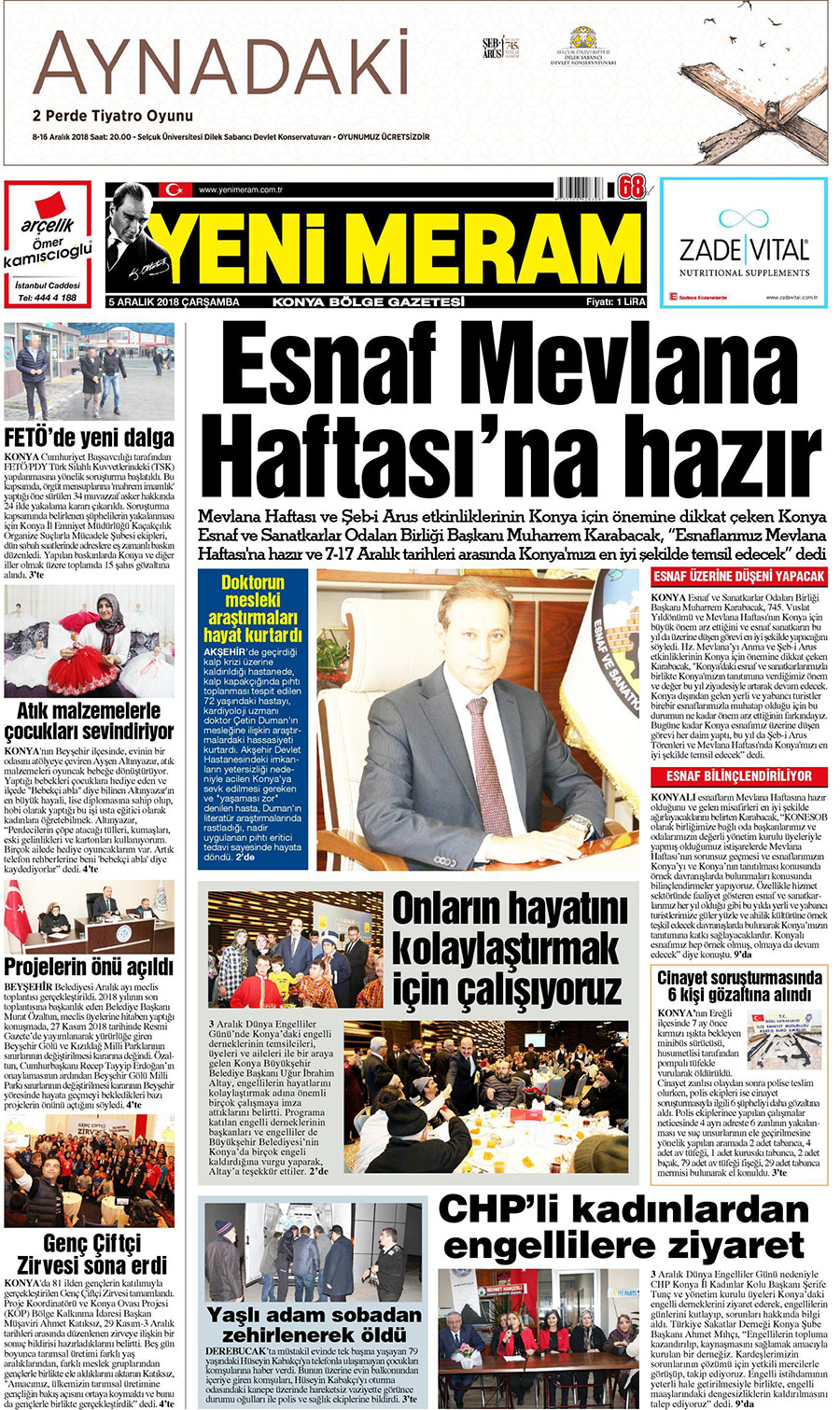 5 Aralık 2018 Yeni Meram Gazetesi