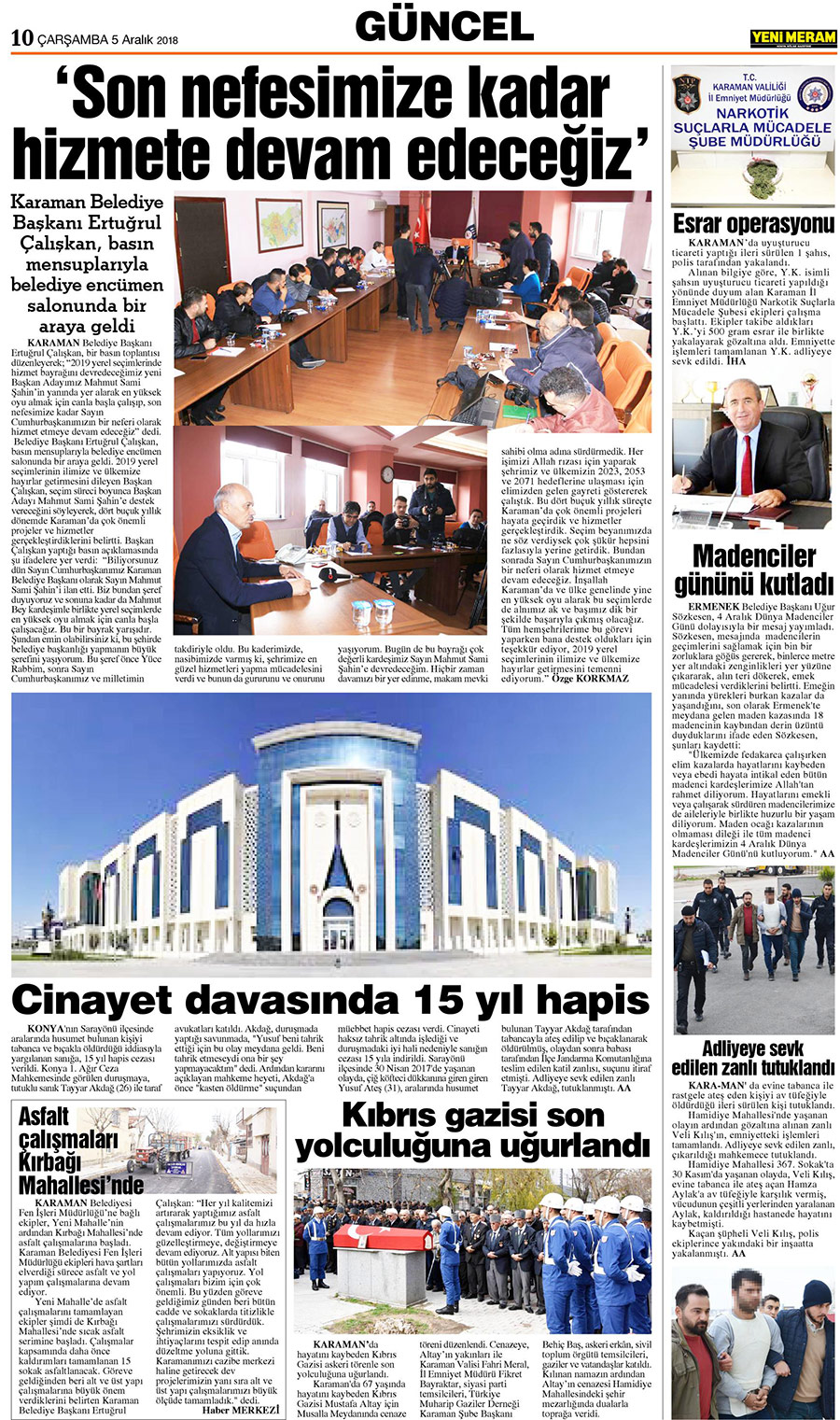 5 Aralık 2018 Yeni Meram Gazetesi